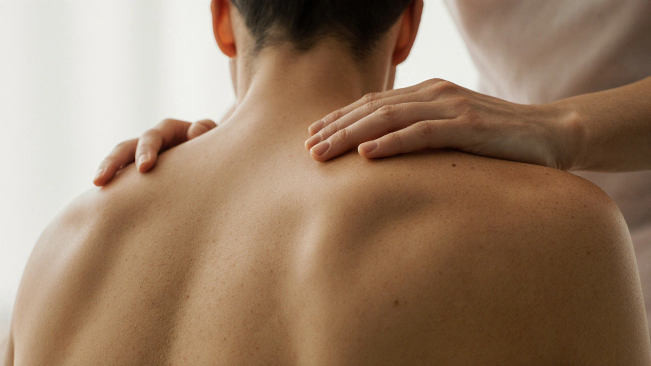 Čistá kůže záda bez mastí, připravená na masáž.