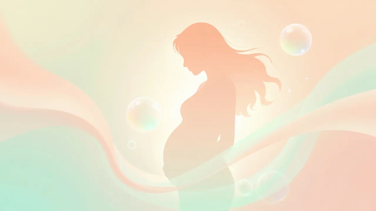 Abstraktní znázornení psychického uvolnění a vnitřního klidu budoucí maminky.