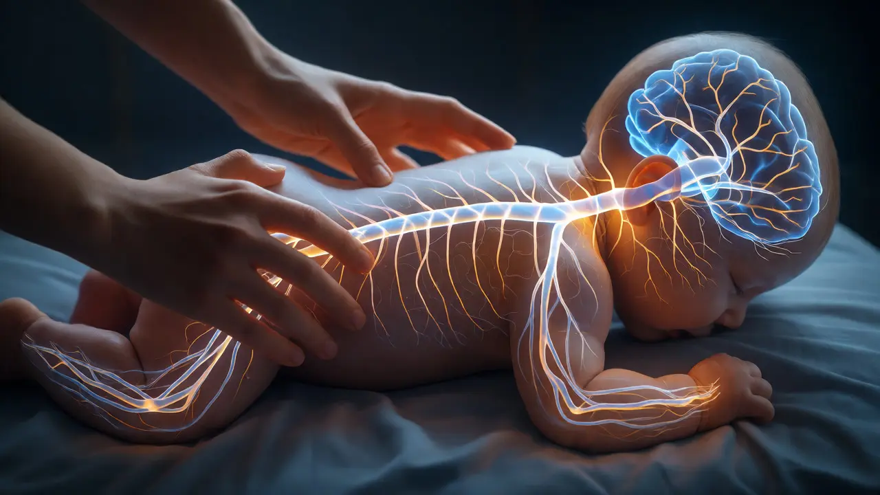 Konceptuální ilustrace stimulace nervového systému při masáži