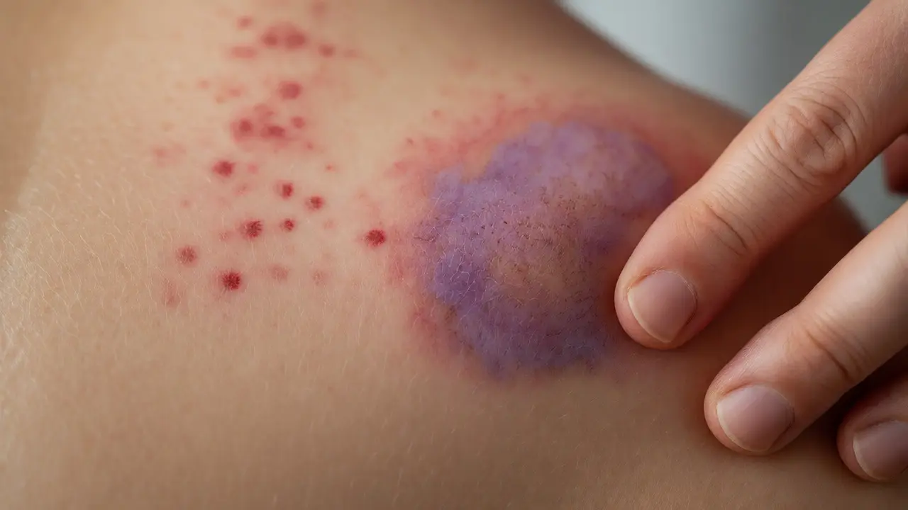Detail kůže s jemnými modřinami po bankování